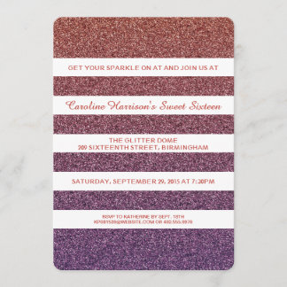 Orange Purple Faux Glitter Ombre Sweet 16 Party Invitation