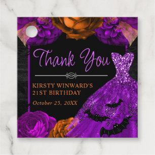 Orange & Purple Floral Dress Halloween Birthday Favour Tags