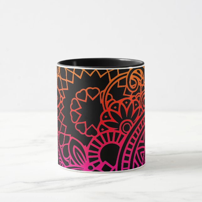 Orange Purple Flowers and Black Background Mug (Center)