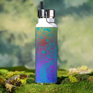 Orange Purple Flowers and Blue Background Water B Bottle