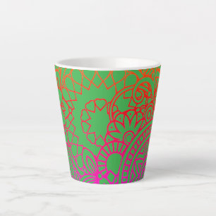 Orange Purple Flowers and Light Green Background Latte Mug