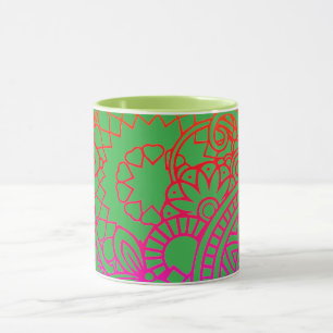 Orange Purple Flowers and Light Green Background Mug