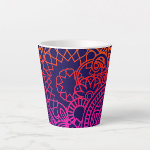 Orange Purple Flowers and Navy Blue Background Latte Mug