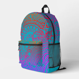 Orange Purple Flowers and Soft Blue Background Printed Backpack