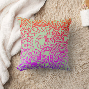 Orange Purple Flowers and Soft Sage Background Cushion