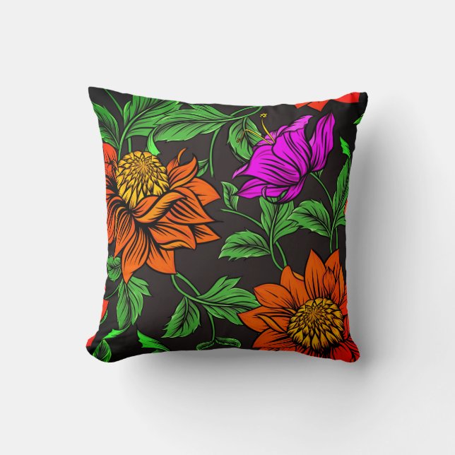 Orange & Purple Flowers  Cushion (Front)