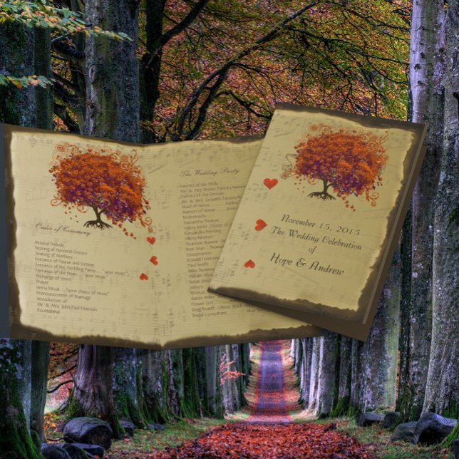Orange & Purple Heart Leaf Tree Wedding Program (Creator Uploaded)
