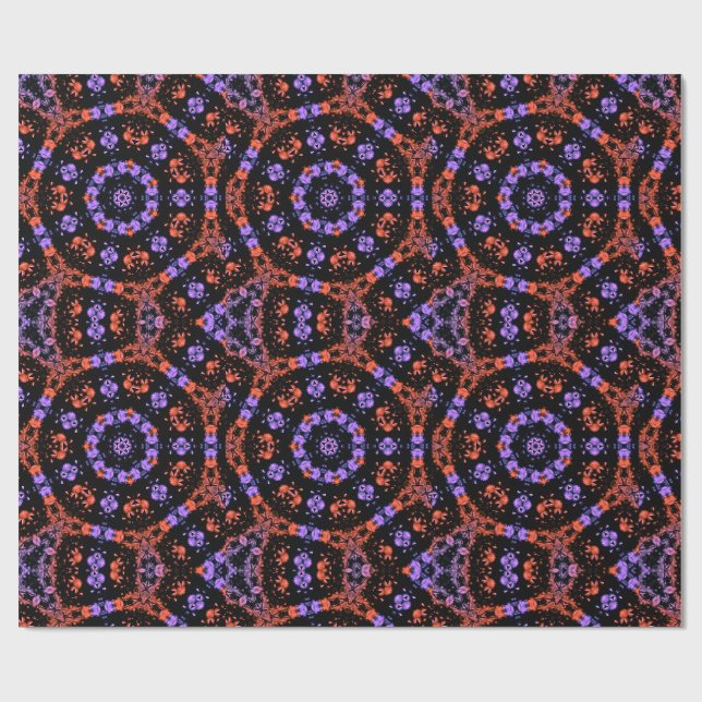 Orange & Purple Kaleidoscope Fractal Pattern Wrapping Paper (Flat)