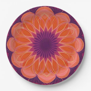Orange Purple Kaleidoscope Paper Plate