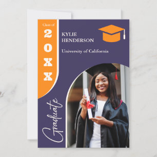 Orange Purple Modern Graduation Photo Invitation
