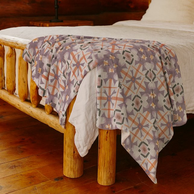 Orange Purple Native Tribal Mosaic Pattern Fleece Blanket (Creator Uploaded)