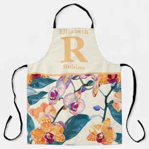 Orange purple orchid flowers personalised  apron