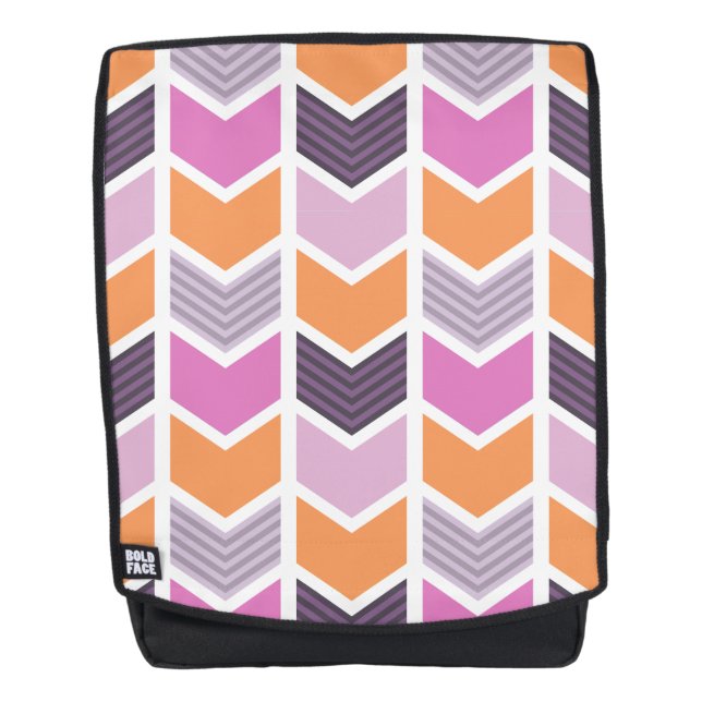 Orange Purple Pink Geometric Chevron Pattern Backpack (Front)