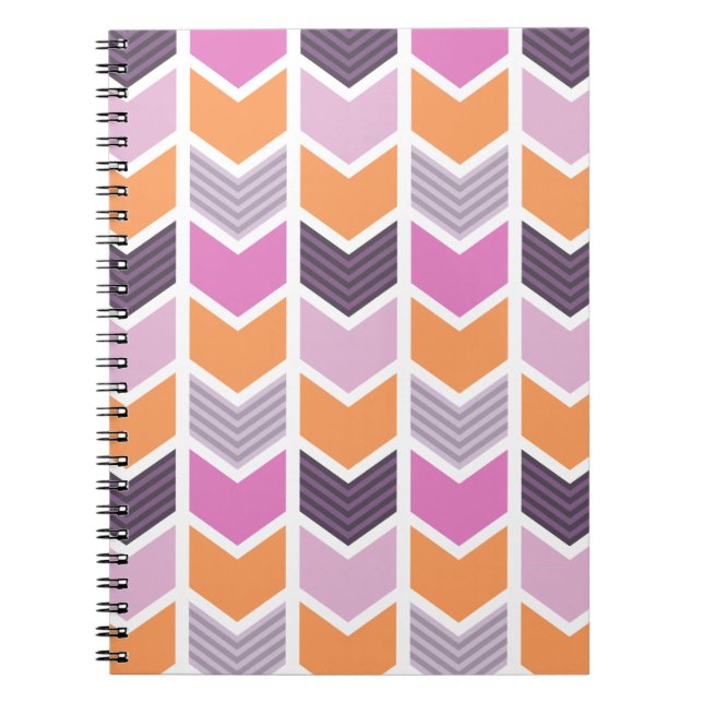 Orange Purple Pink Geometric Chevron Pattern Spiral Notebook (Front)