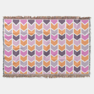 Orange Purple Pink Geometric Chevron Pattern Throw Blanket