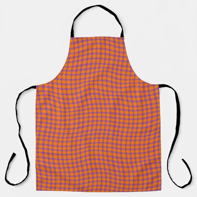 Orange Purple Plaid Chequered Seamless Pattern Apron (Front)
