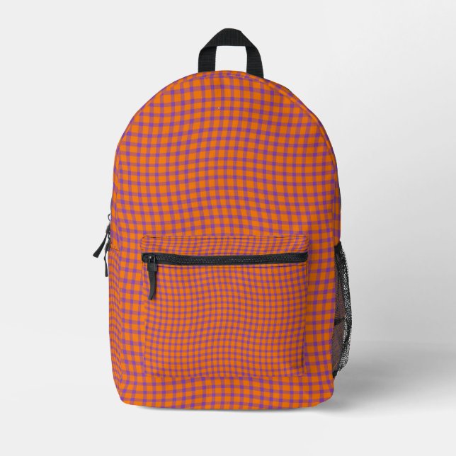 Orange Purple Plaid Chequered Seamless Pattern Printed Backpack (Front)