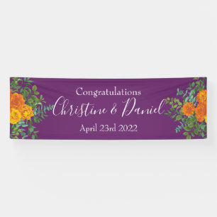 Orange & Purple Plum Peony & Rose Floral Wedding Banner