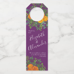 Orange & Purple Plum Peony & Rose Floral Wedding Bottle Tag