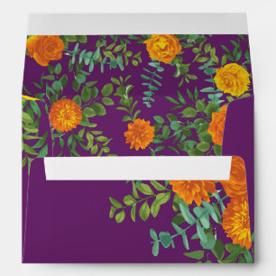 Orange & Purple Plum Peony & Rose Floral Wedding Envelope