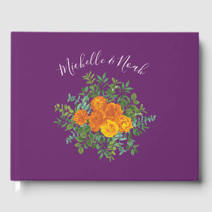 Orange & Purple Plum Peony & Rose Floral Wedding Guest Book