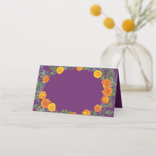 Orange & Purple Plum Peony & Rose Floral Wedding Place Card