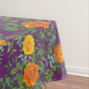 Orange & Purple Plum Peony Rose Floral Wedding Tablecloth