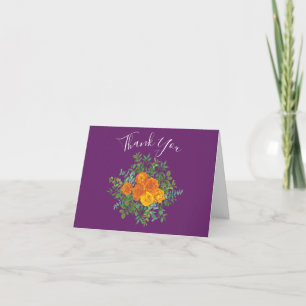 Orange & Purple Plum Peony & Rose Thank You Card