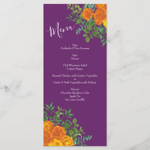 Orange & Purple Plum Peony & Rose Wedding Menu