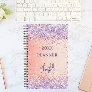 Orange purple rose gold violet glitter script 2025 planner
