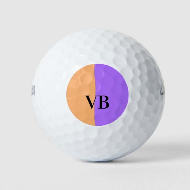 Orange purple solid add name letter monogram text golf balls (Front)