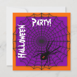 Orange & Purple Spider Web Halloween Invitations