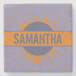 Orange Purple Squares Circles Pattern Your Name On Stone Coaster