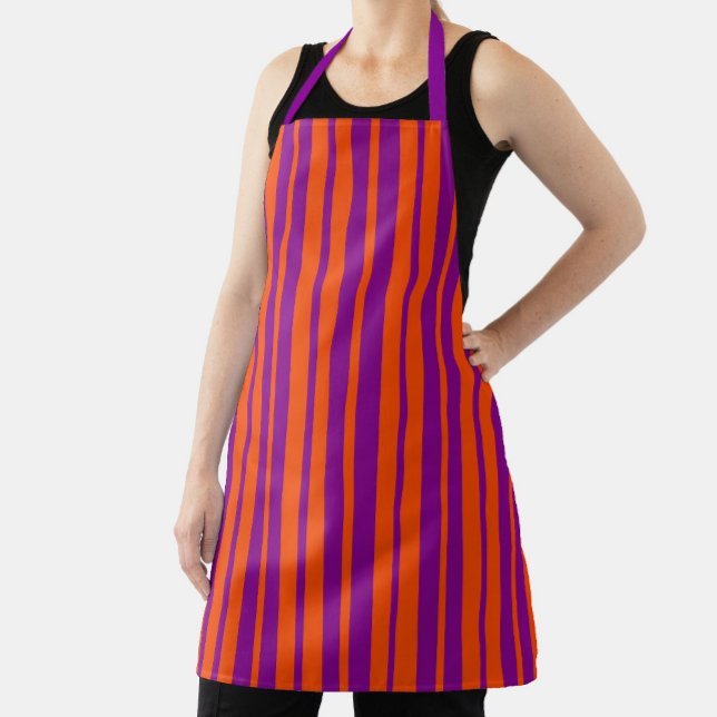 Orange Purple Stylish Stripes Pattern Design  Apron (Creator Uploaded)