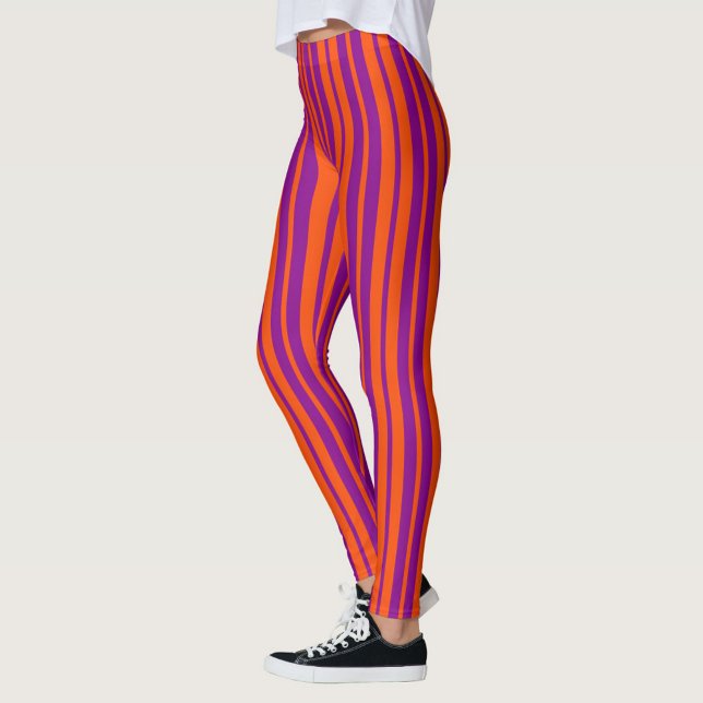Orange Purple Stylish Stripes Pattern Design  Leggings (Creator Uploaded)