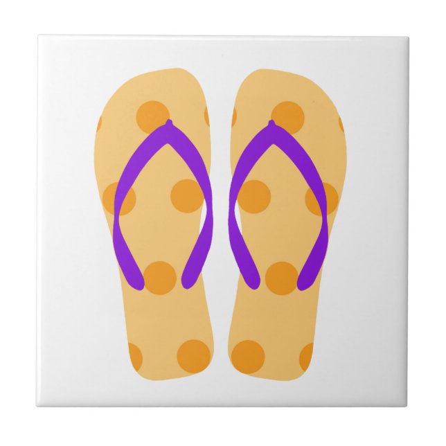 Orange Purple Summer Beach Flip Flops Ceramic Tile (Front)