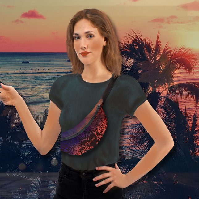 Orange Purple Sunset tones Floral Pattern  Bum Bags (Orange Purple Sunset tones Floral Pattern Fanny Pack)