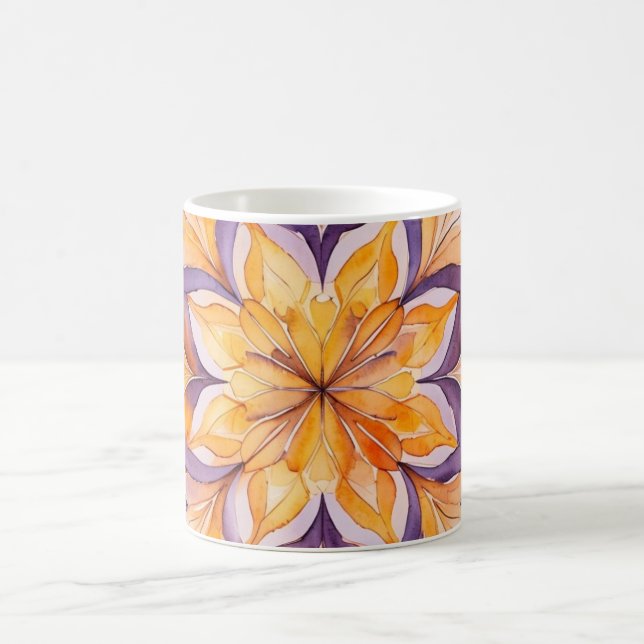 Orange & Purple Watercolor Floral Mandala Coffee Mug (Center)