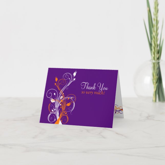 Orange Purple White Floral Thank You Card 2 (Front)
