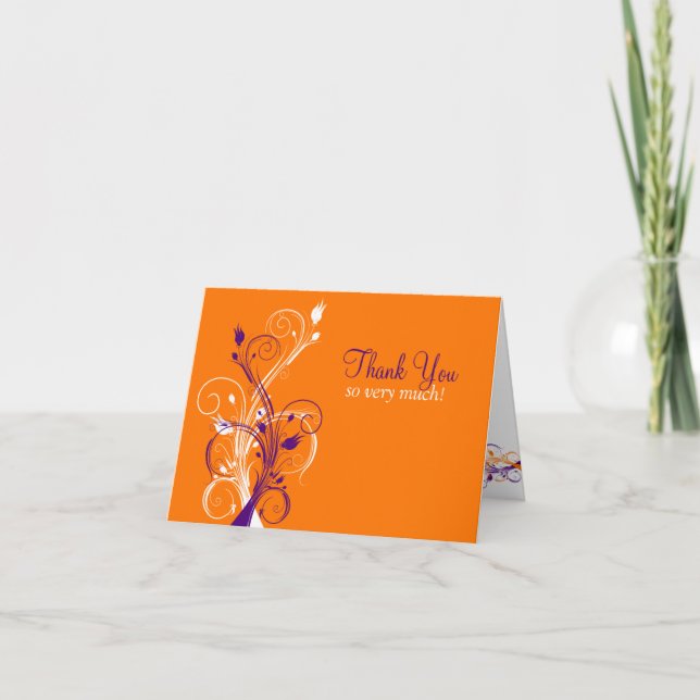 Orange Purple White Floral Thank You Card 3 (Front)