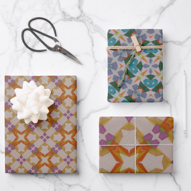 Orange & Purple Wrapping Paper Sheet set of 3 (Front)