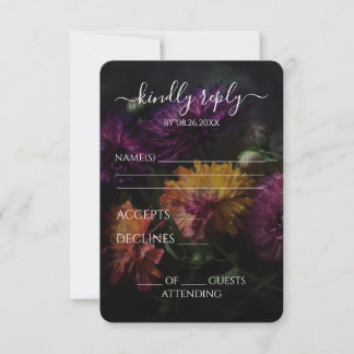 Orange Purple Yellow Flowers Wedding RSVP Card