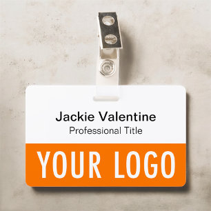Orange PVC Name Badge with Clip Lanyard or Reel ID Badge