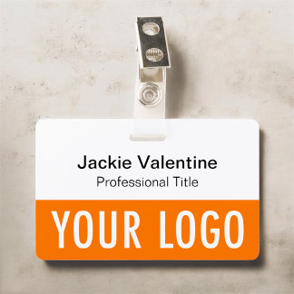 Orange PVC Name Badge with Clip Lanyard or Reel ID Badge