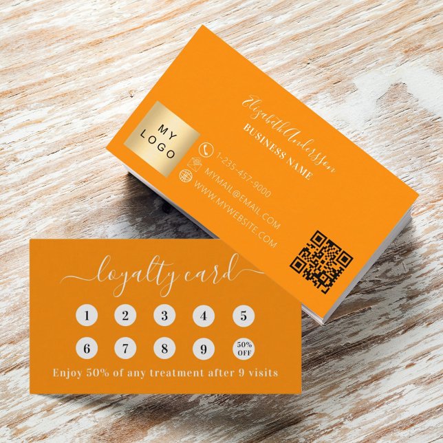 Orange qr code business logo loyalty card (Creator Uploaded)