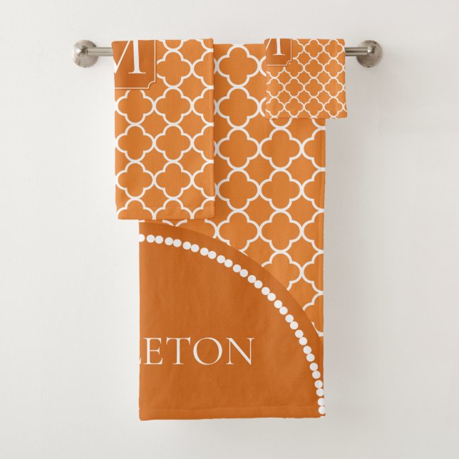 Orange Quatrefoil - Monogram Bath Towel Set (Insitu)