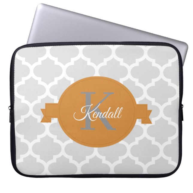 Orange Quatrefoil Personalised Laptop Sleeve (Front)