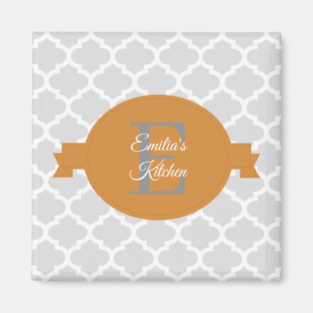 Orange Quatrefoil Personalised Magnet (Front)
