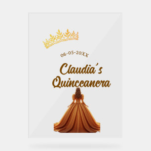 Orange quinceanera princess crown birthday name da acrylic sign