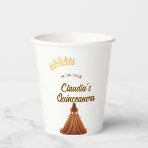 Orange quinceanera princess crown birthday name da paper cups